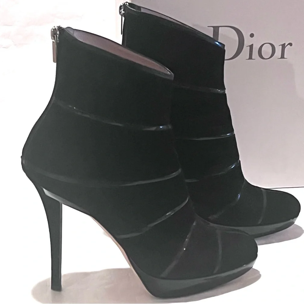 Dior Graphic Suede/Patent Leather Black Ankle Boots Size 40 - Picture 3 of 17